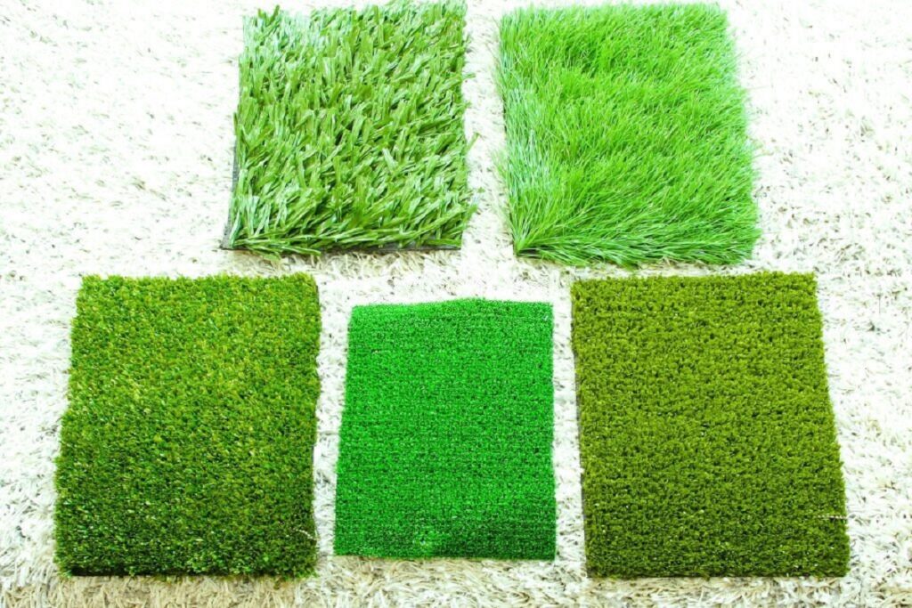 Five different samples of green grass style